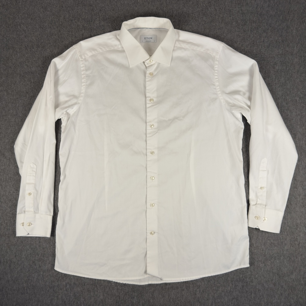 Eton Shirt Mens 46 18 White Twill Dress Long Sleeve Spread Collar Cotton